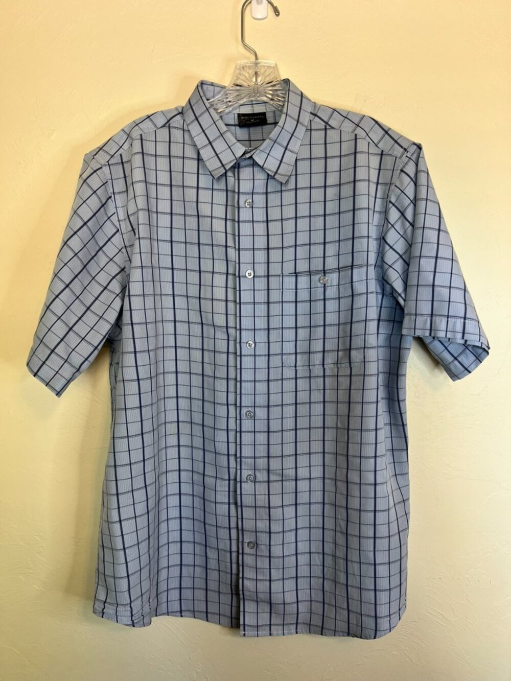 R&R Casual Men’s Short Sleeve Button Down Shirt – Blue Grid – Size M